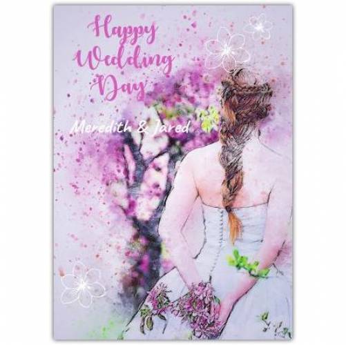 Happy Wedding Day Bride Purple Names Card