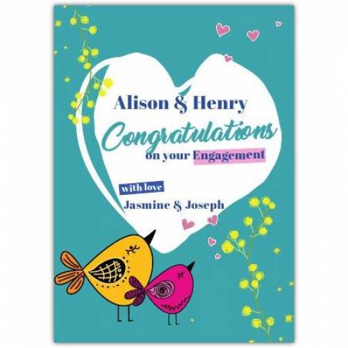 Congratulations On Your Engagement Two Names With Love Two Birds Card