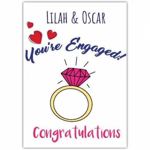 You're Engaged Two Names Congratulations Diamond Ring Card