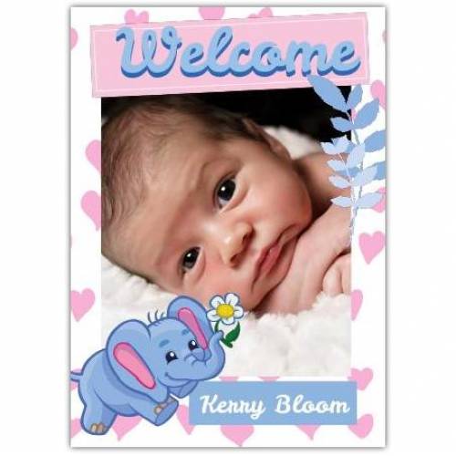 Welcome Baby Photo Cute Blue Baby Elephant Card