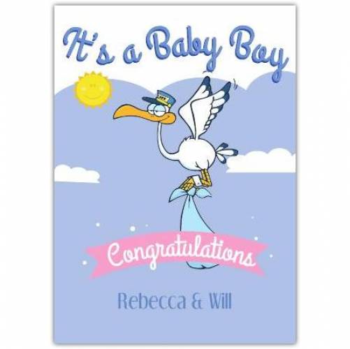 It's A Baby Boy Congratulations Delivery Stork Card