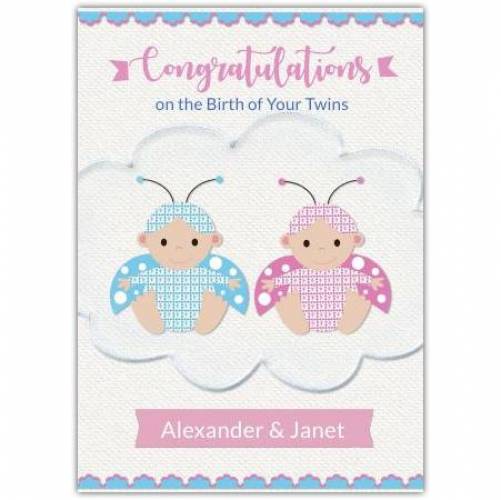 Congratulations On Twins Bees Pink And Blue Card