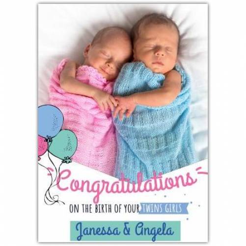 Congratulations Twins Balloon Photo Card