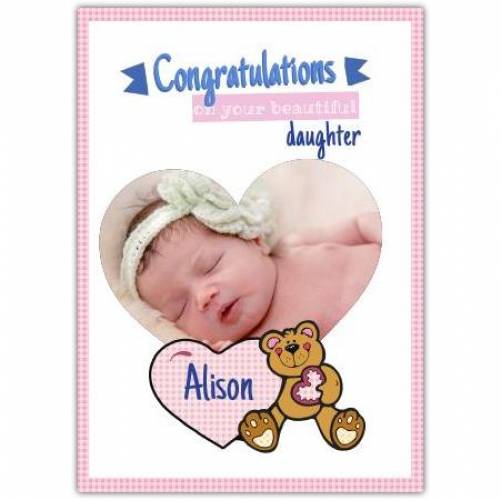 Congratulations New Baby Girl Teddy  Card
