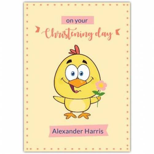 Christening Day Yellow Bird With Flower  Card