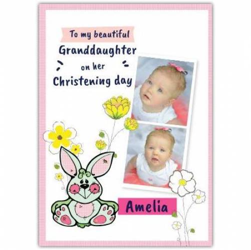 Granddaughter Christening Day Flowers And Bunny Card