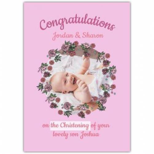 Congratulations Christening With Pink Flowers  Card