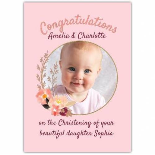 Congratulations Christening Pink Flowers Card