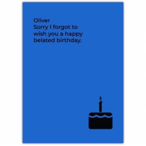 Happy Belated Birthday Cake Silhouette Blue Background Card