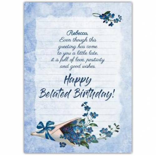 Happy Belated Birthday Blue Flower Bouquet Card