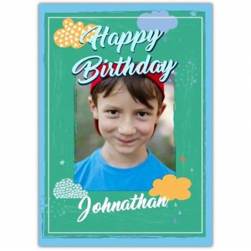 Happy Birthday Green Background With Clouds  Card