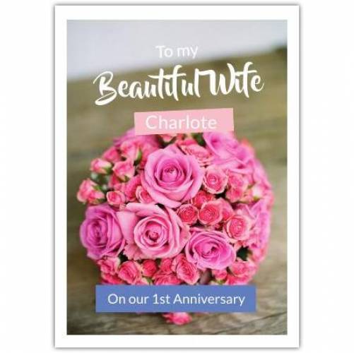 Happy Anniversary Pink Roses Bouquet Card