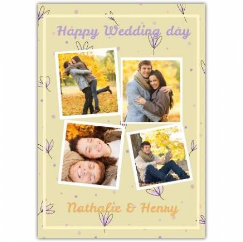 Happy Wedding Day Yellow Background With Flowers Card