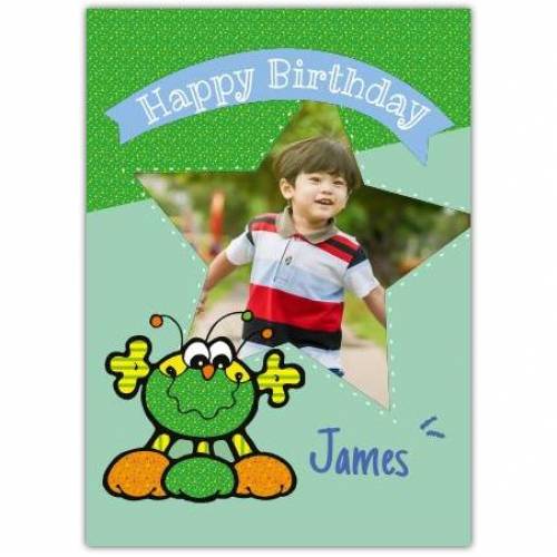 Happy Birthday Cute Alien Star Frame  Card