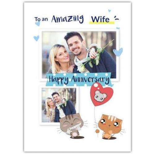 To My Amazing Wife Happy Anniversary 2 Cats 1 Balloon Card