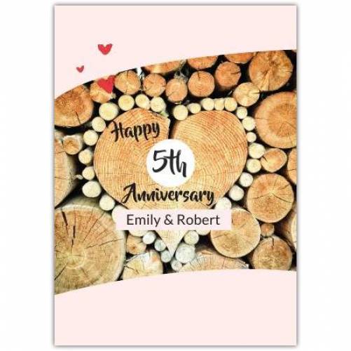 Happy Anniversary Wood In Shape Of A Heart Card