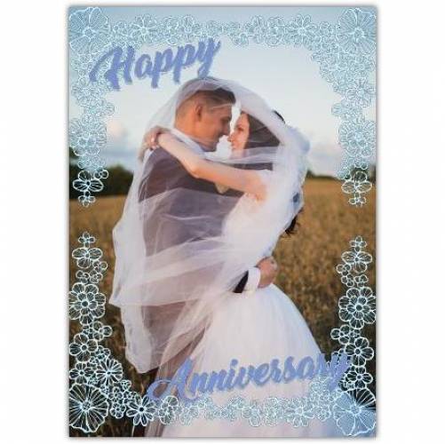 Happy Anniversary Flower Frame With One Big Photo Card