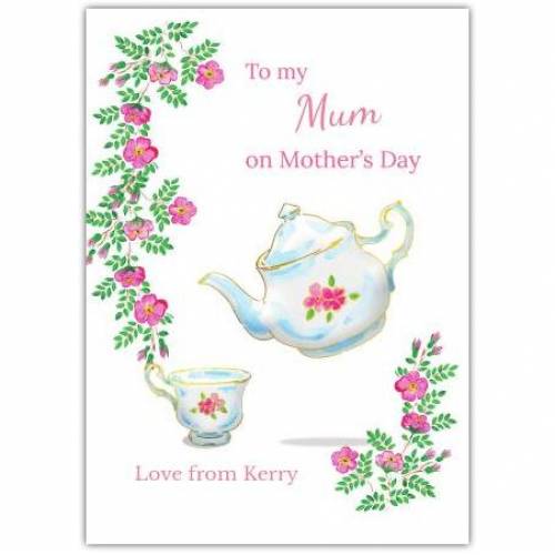 Happy Mother's Day Teapot Pink Flowers Card