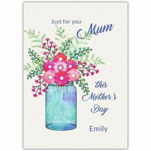 Happy Mother's Day Blue Vase, Pink Flowers Card
