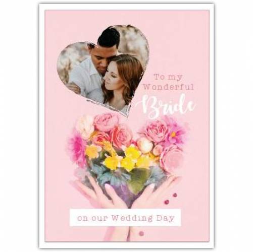 Wedding Day Photo Pink Hearts Greeting Card