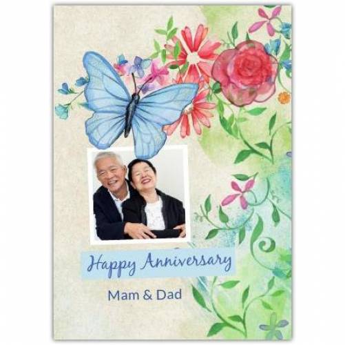 Anniversary Butterfly Watercolour Green Greeting Card