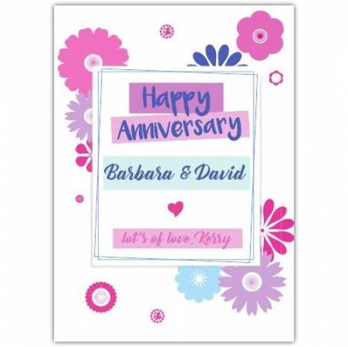 Anniversary Pink & Purple Flowers Greeting Card
