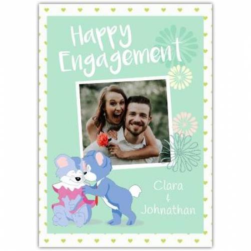Happy Engagement Photo Upload Green Hearts Card