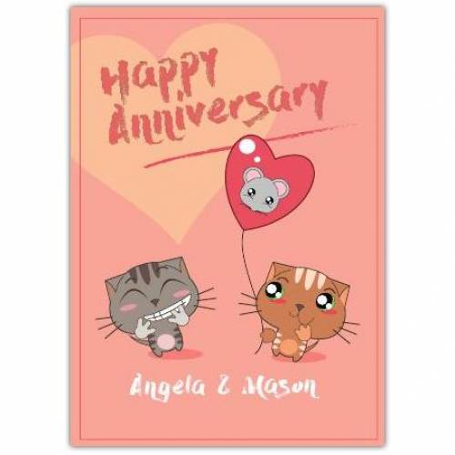 Anniversary Kitty Cat Balloon Greeting Card