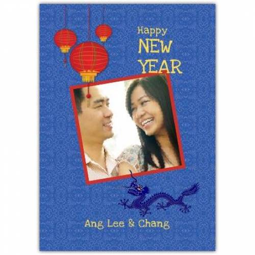 Chinese New Year Photo Blue Dragon Greeting Card