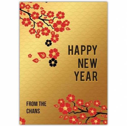 Chinese New Year Red Cherry Blossom Greeting Card
