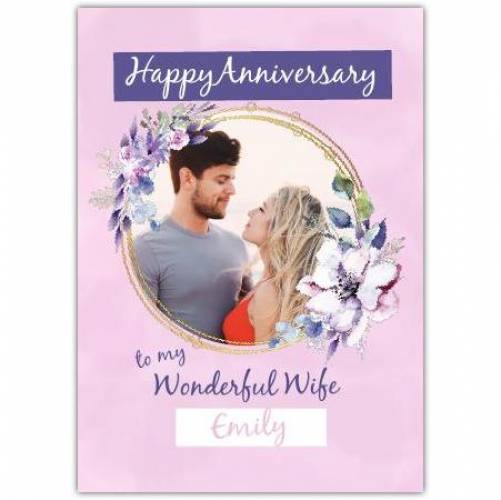 Anniversary Wife Purple Flowers Greeting Card
