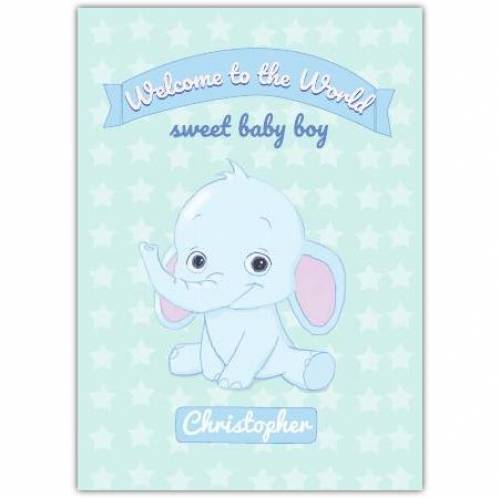 Baby Welcome Blue Elephant Greeting Card