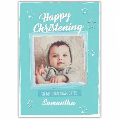 Christening Photo Blue Stars Greeting Card