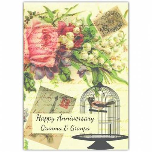 Anniversary Shabby Chic Birdcage Greeting Card