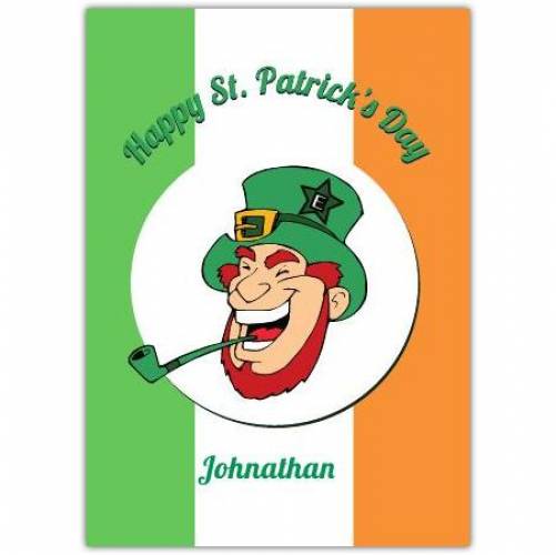 St Patricks Day Leprechaun Pipe Greeting  Card