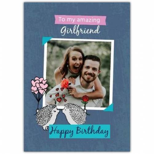 Happy Birthday Girlfriend Photo Hedgehog Greeting Card