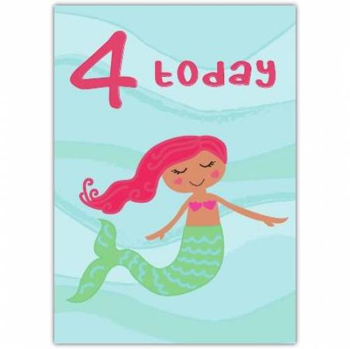 Birthday Four Today Mermaid Greeting  Card