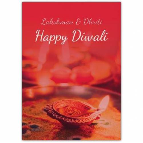 Happy Diwali Red Flame Lamp Greeting Card