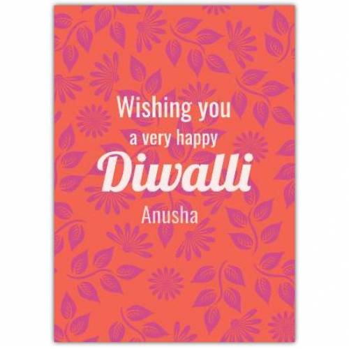 Happy Diwali Orange Pink Flowers Greeting Card