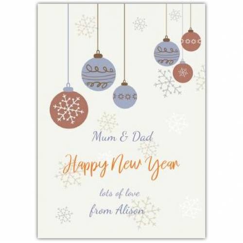 Happy New Year Baubles Greeting Card