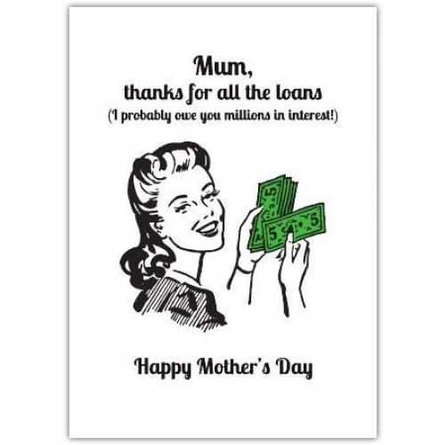 Mothers Day Retro Bank Of Mum Greeting Card