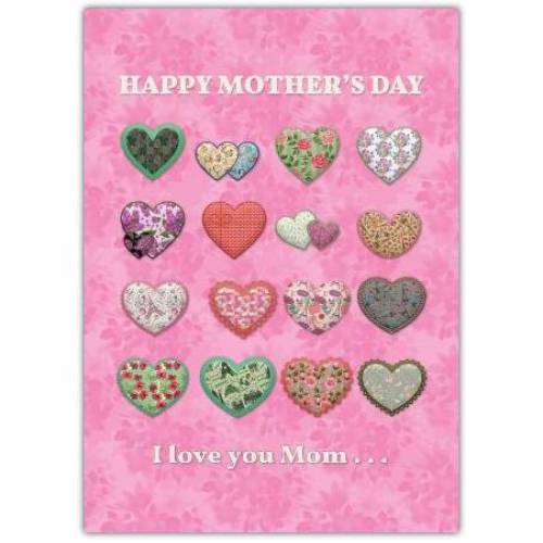 Mothers Day Patchwork Hearts Greeting Card
