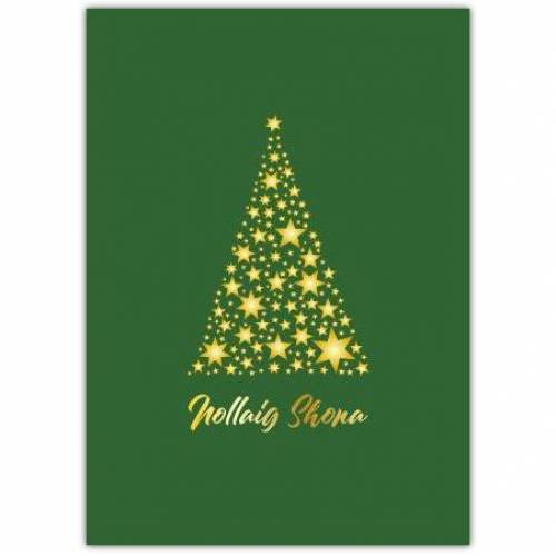 Happy Christmas Green Gold Tree As Gaeilge Card