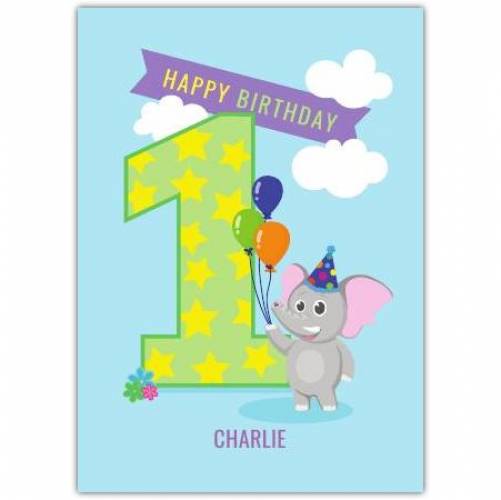 1st Birthday Elephant Greeting Card