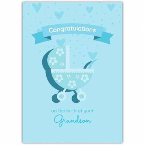 New Baby Blue Pram Greeting Card