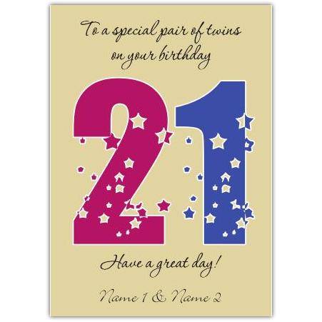 Special Pair Of Twins 21st Happy Birthday Card | Greeting Card ...