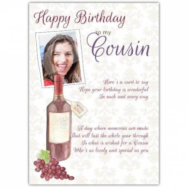 Cousin wine greeting card personalised a5blm2017003690