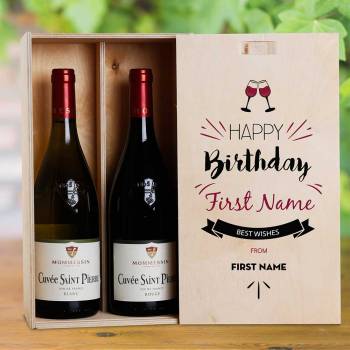 Best Wishes Birthday Personalised Wooden Double Wine Box