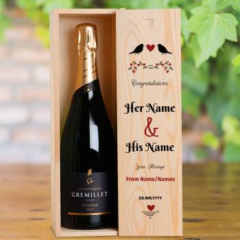 Love Birds Congratulations Personalised Single Wooden Champagne Box