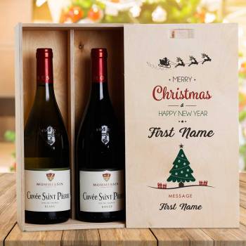 Christmas Tree Design Personalised Wooden Double Wine Box
